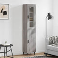 Colonne gris Sonoma 34,5 x 34 x 180 cm avec portes et pieds metalliques, meuble elegant pour couloir salon ou salle a manger