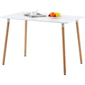 Table repas blanche rectangulaire style nordique en bois, conception epuree pour quatre a six personnes, 110 x 70 x 74 cm