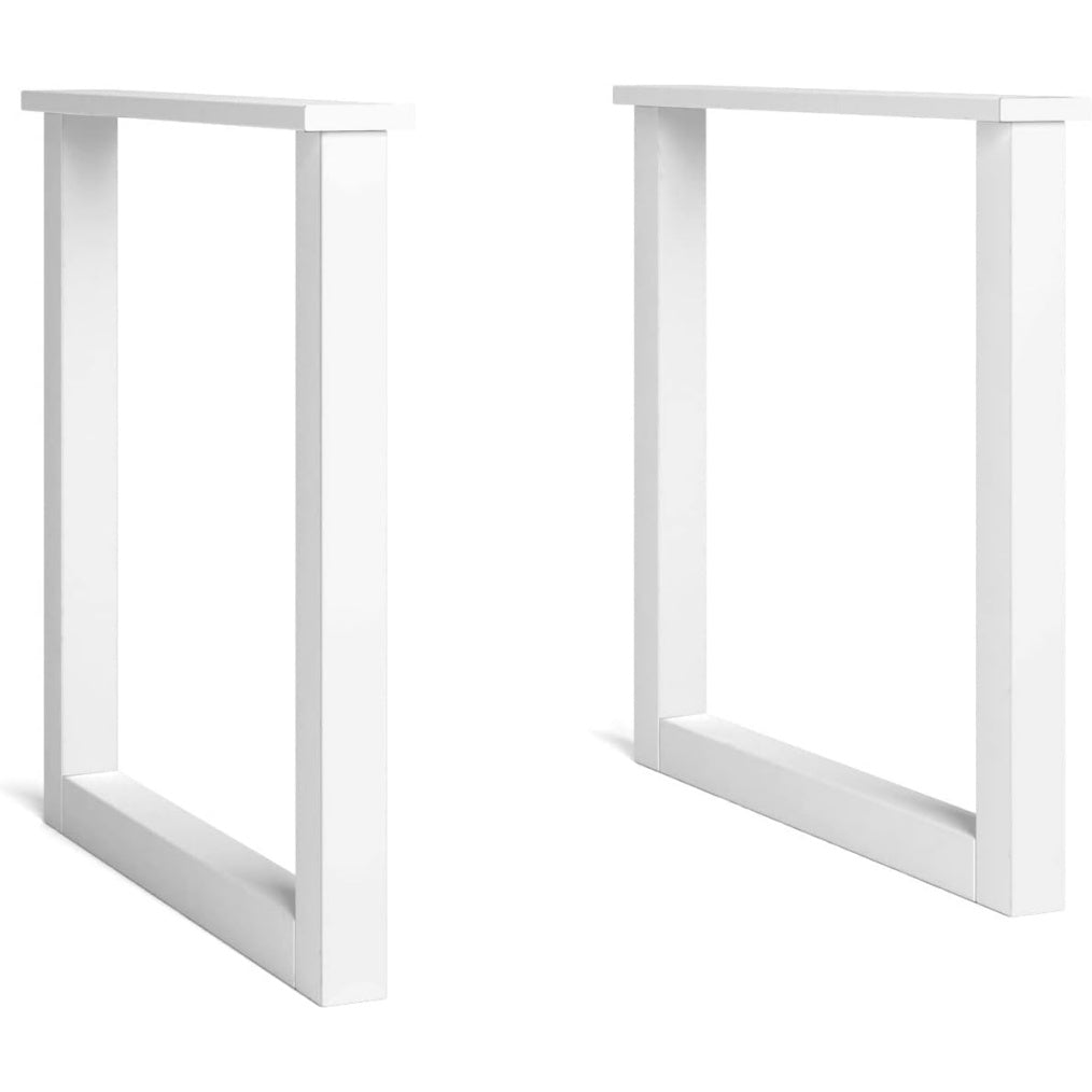 Support de table en forme de U avec pieds chevalet en bois massif finition blanche laquee, structure solide pour salon salle a manger ou bureau, 70 x 71 cm