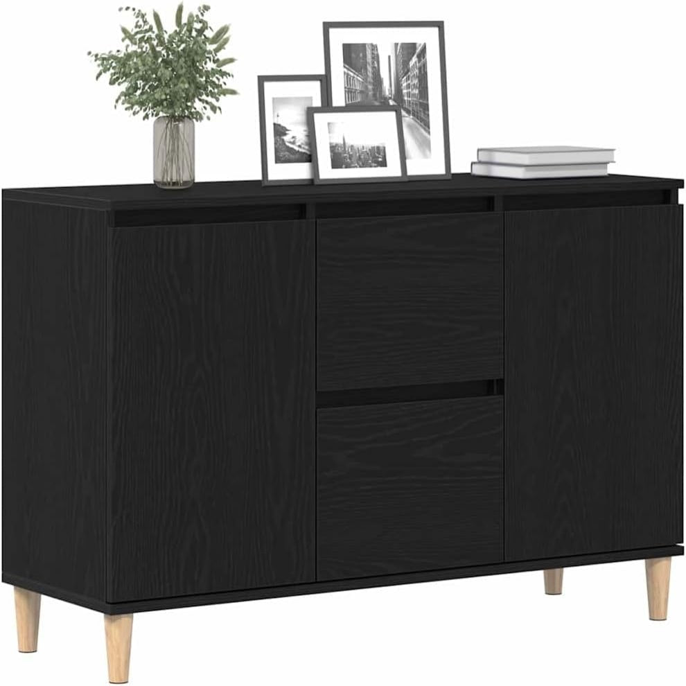 Meuble rectangulaire noir 102 cm avec tiroir et espace ferme, rangement elegant pour salle a manger ou salon