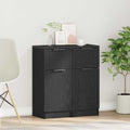 Lot de deux meubles noirs en chene composite 30 x 30 x 70 cm avec tiroirs et portes, solution de rangement pour salon bureau et salle a manger