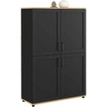 Armoire haute noir et bois 125 cm avec quatre portes, rangement vertical pratique pour cuisine salon ou salle a manger