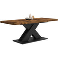 Table rectangulaire extensible 160 a 200 cm pour six a dix personnes, plateau bois fonce et pieds noirs en X
