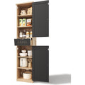 Meuble vertical de cuisine bicolore noir et bois 170 x 40 x 30 cm avec tiroir et compartiments ajustables