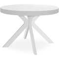 Table ronde extensible blanche avec trois rallonges integrees, diametre modulable de 110 a 260 cm pour dix personnes