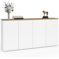 Buffet quatre portes de 160 cm avec facade blanche et plateau imitation bois, meuble spacieux pour rangement quotidien
