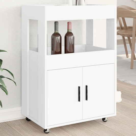 Desserte de bar blanche en bois 60 x 39,5 x 89 cm avec roulettes et rangement, chariot polyvalent pour cuisine salon et salle a manger