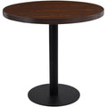 Table bistrot ronde 80 cm avec plateau MDF marron fonce, mobilier polyvalent pour interieur ou terrasse