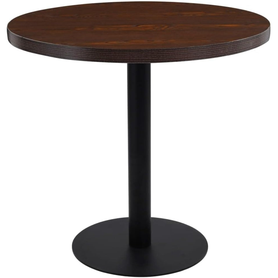 Table bistrot ronde 80 cm avec plateau MDF marron fonce, mobilier polyvalent pour interieur ou terrasse