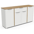 Buffet blanc mat et chene Hamilton 160,7 cm avec quatre portes et tiroir, style scandinave pour rangement maison