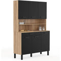 Buffet de cuisine 120 cm avec six portes et un tiroir, finition bois hetre et noir, meuble pratique pour organiser la vaisselle et les accessoires