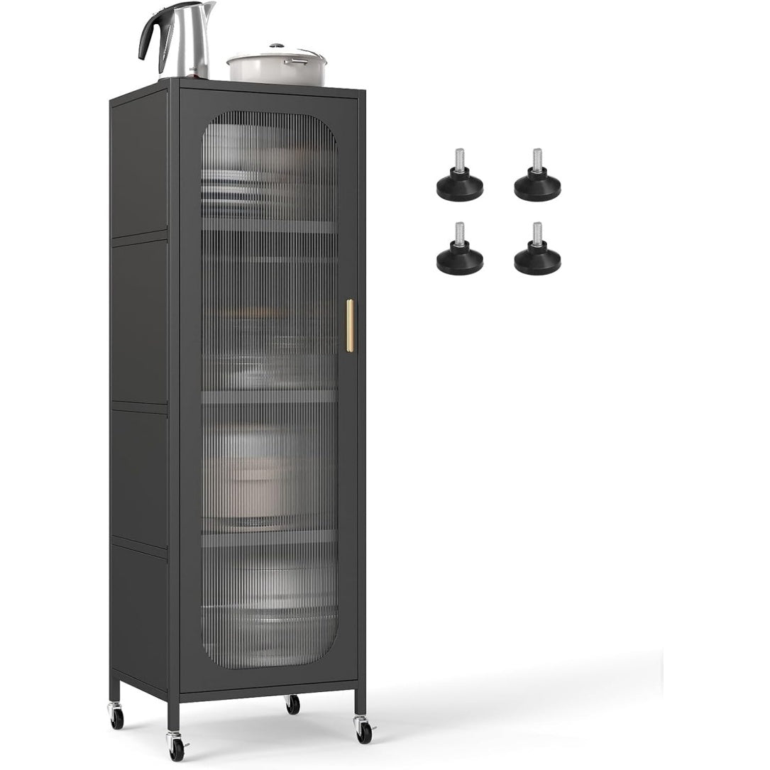 Desserte cuisine noire a roulettes avec cinq niveaux, support PC et etageres ajustables pour maison