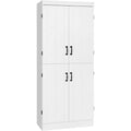 Armoire haute de cuisine avec quatre portes, six niveaux de rangement et tablettes reglables, finition blanche