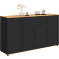 Buffet moderne 140 cm noir et bois avec quatre portes et tiroir de rangement pratique