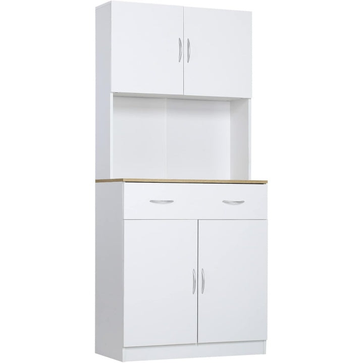 Armoire haute de cuisine blanche avec quatre portes, dimensions 80 x 40 x 180 cm, grand rangement vertical