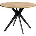 Table ronde vintage 100 x 100 x 75 cm pour quatre personnes, plateau en bois effet chene et structure metallique noire, ideale pour salon cuisine ou bureau