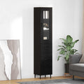 Armoire haute chene noir 180 cm avec rangement ferme, buffet vertical pratique pour cuisine salle a manger ou salon